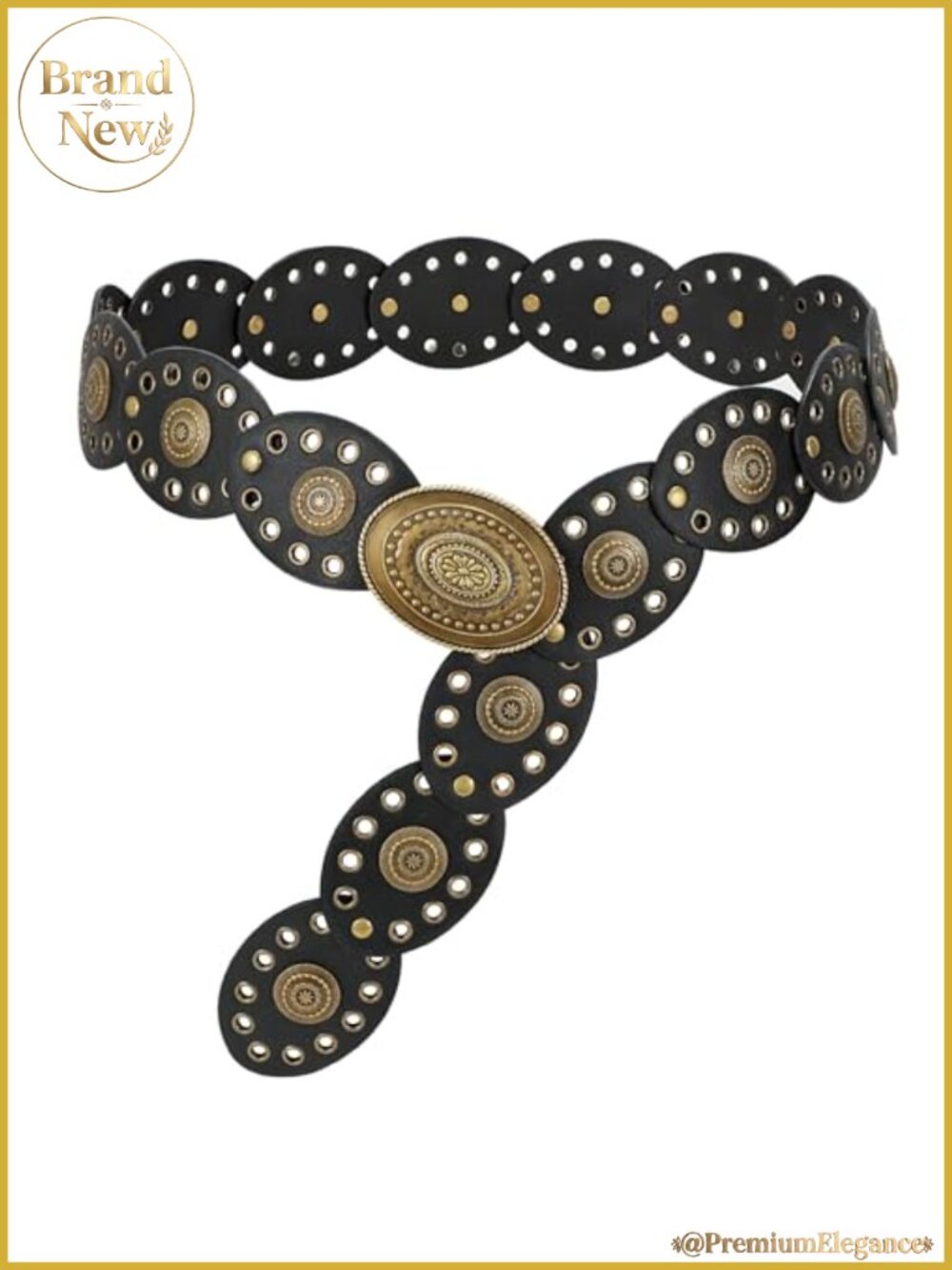 Hollow Western Disc Belt Faux Leather Boho Concho Waist Belt for Women